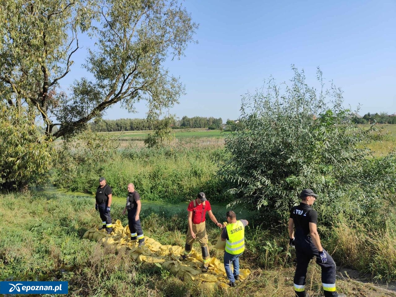 Akcja wzmacniania wału przeciwpowodziowego przy Masłówce sprzed kilku dni. | fot. Gmina Rawicz / FB