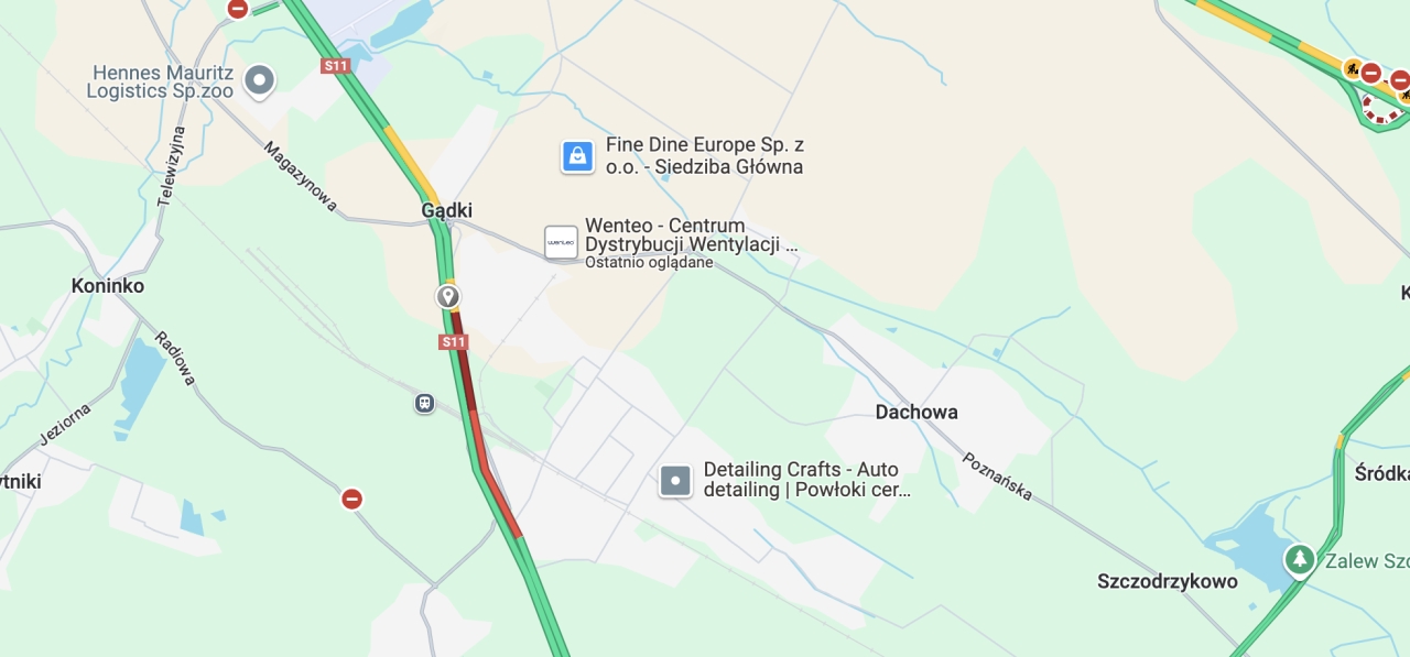 Zderzenie dwóch aut na trasie S11 Kórnik - Poznań. Korek!