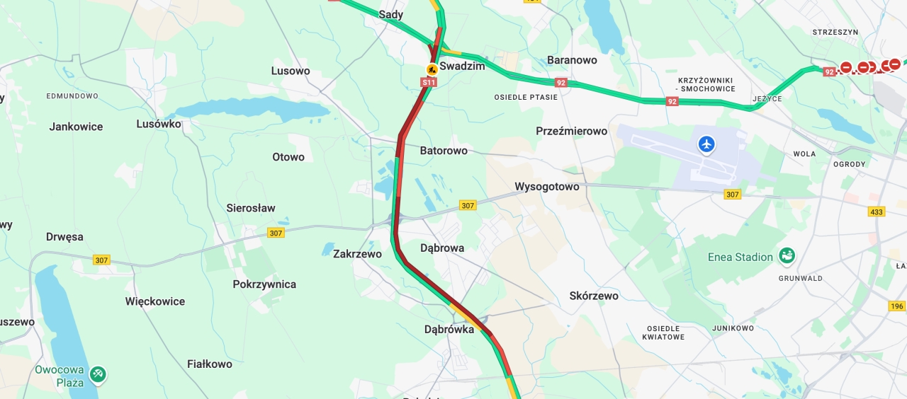 Ogromne korki na zachodniej obwodnicy Poznania. Zderzyło się kilka aut