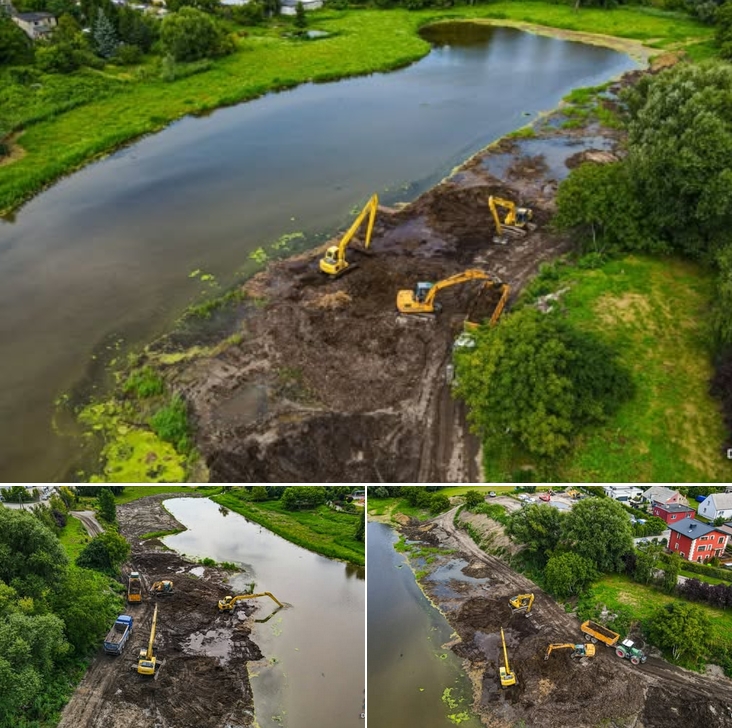W okolicach drogi krajowej niedaleko Poznania budują staw. Widać już coraz więcej