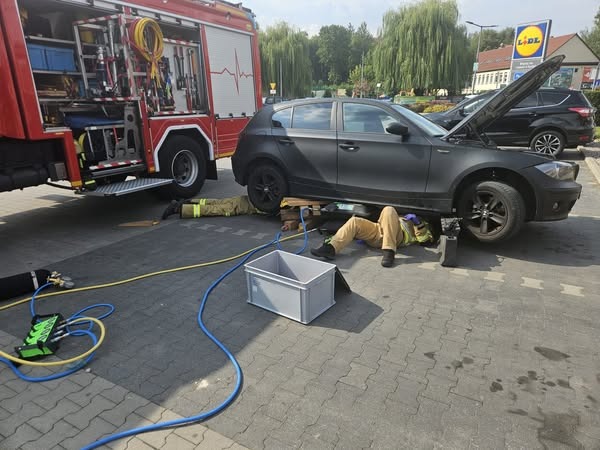 Nietypowa interwencja straży pożarnej. Kot uwięziony pod maską samochodu. Kierowca nie mógł ruszyć z miejsca