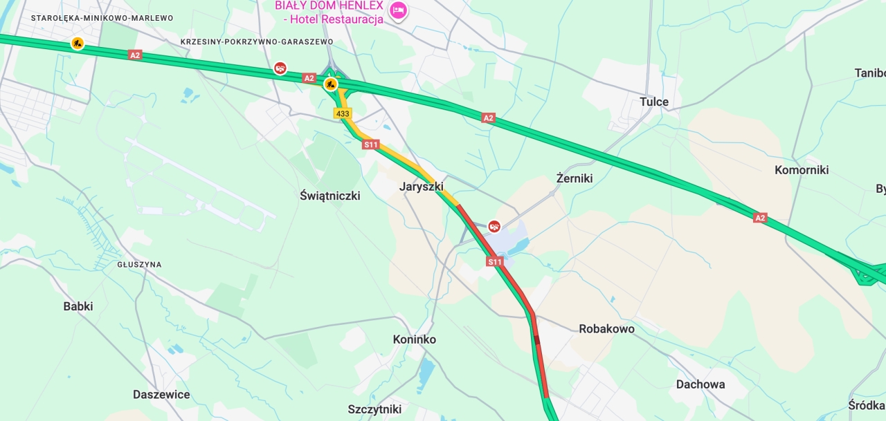 Ogromny korek na dojeździe do Poznania trasą S11