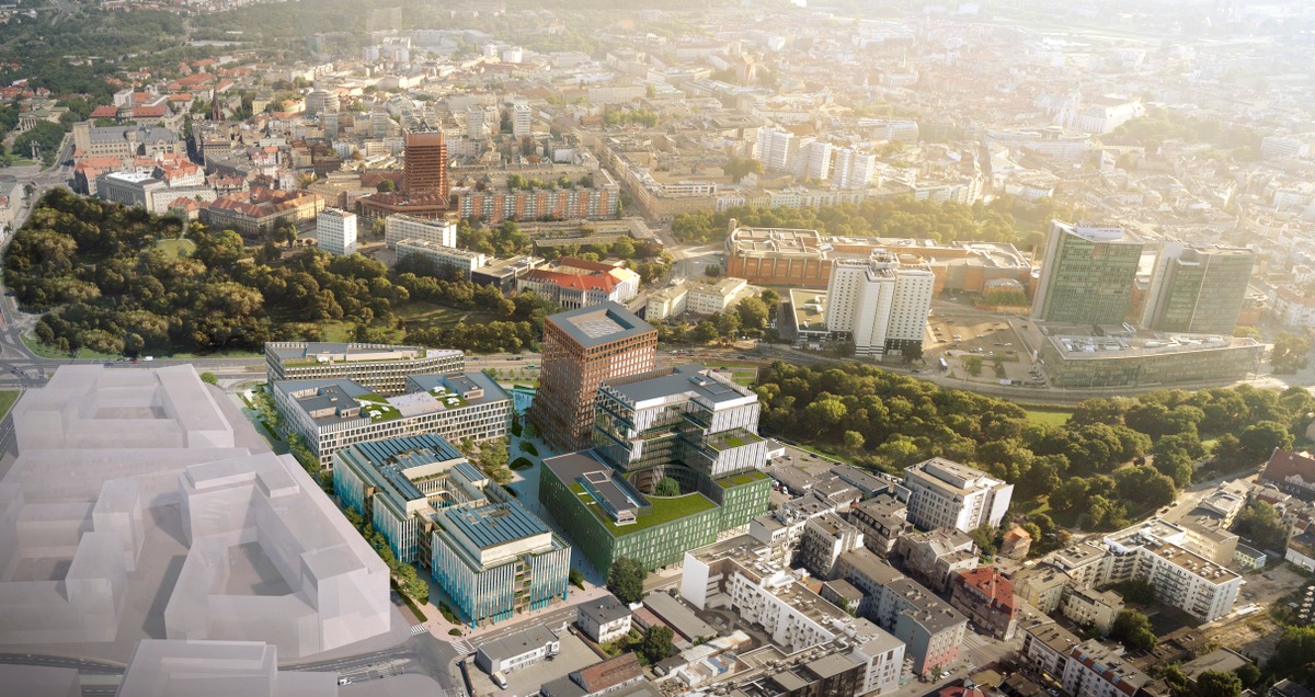 Skanska rusza z budową ostatniego biurowca na Nowym Rynku. Będzie zeroemisyjny, na dachu lądowisko dla dronów transportowych, pod ziemią kilometry odwiertów