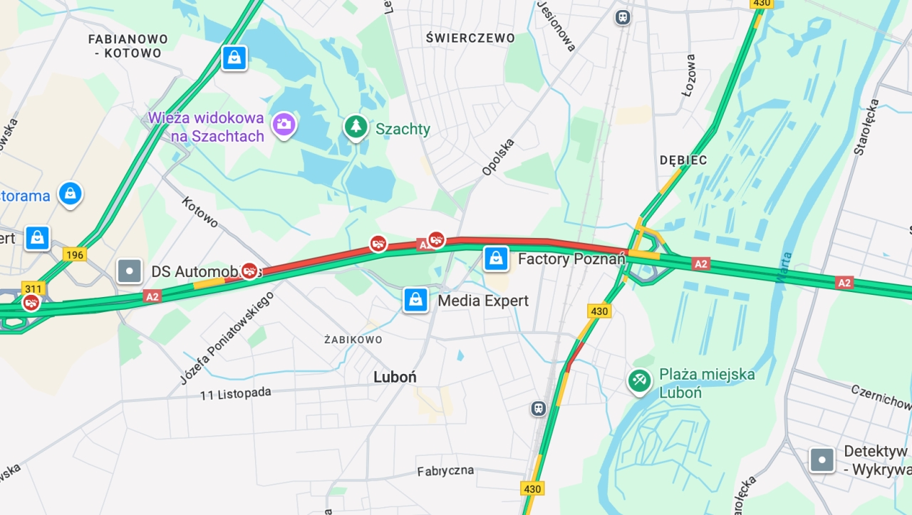 Dwa zdarzenia na A2 pod Poznaniem. Korek!