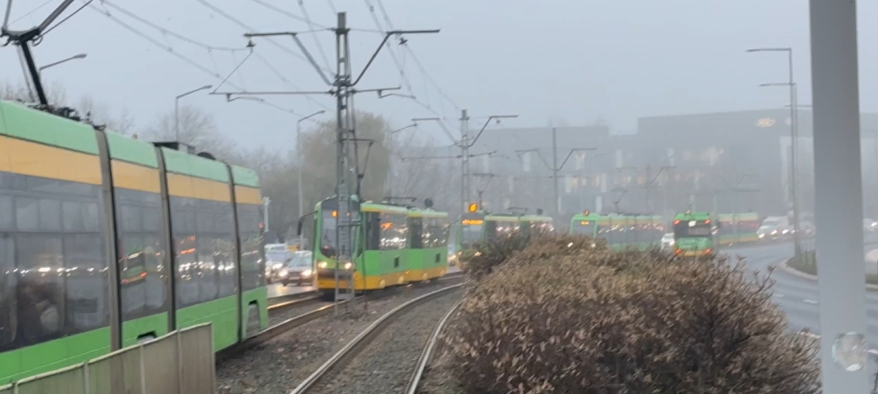 Tramwajowy korek na Jana Pawła II