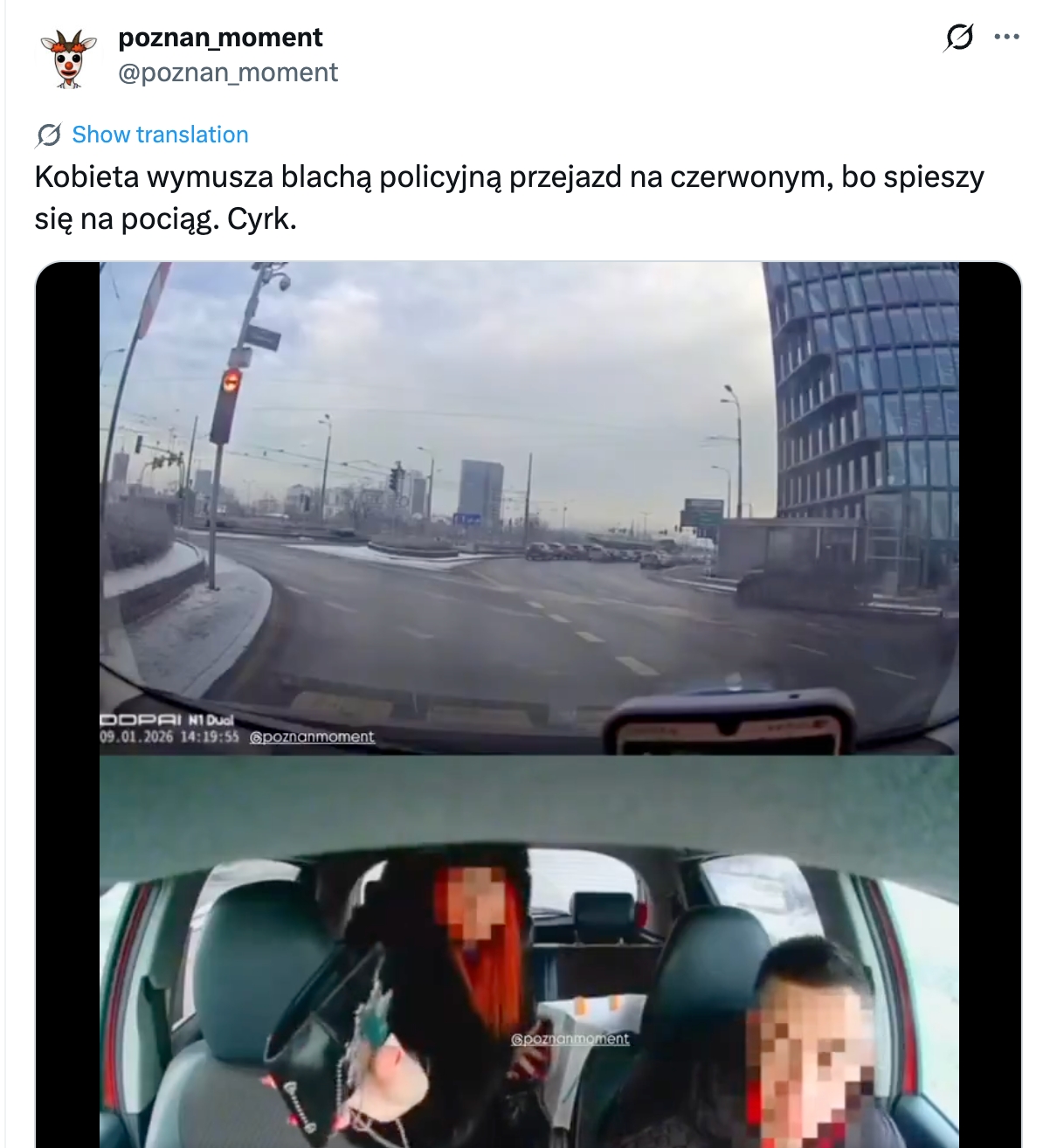 Pasażerka wymuszała przejazd na "czerwonym" na kierowcy policyjną odznaką, bo spieszyła się na pociąg. Jest stanowisko policji