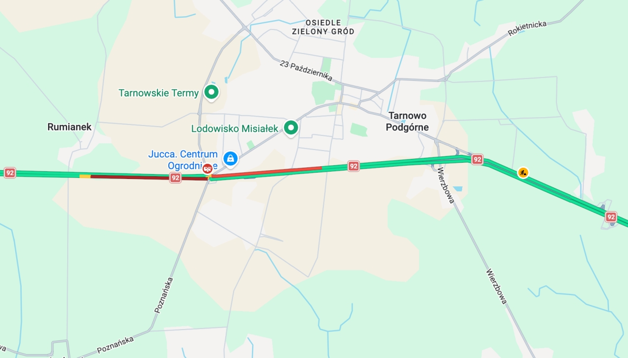 Ogromne korki po wypadku na DK92 pod Poznaniem. Lądował LPR