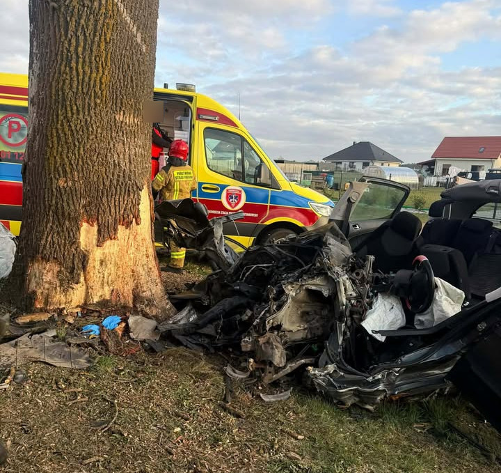 Śmiertelny wypadek pod Poznaniem. Samochód rozbił się na drzewie