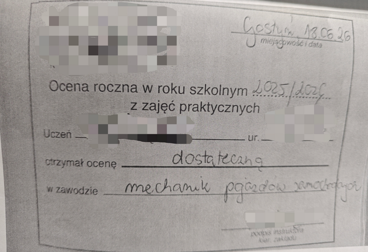 Chciał być sprytny, nie wyszło. Uczeń "zawodówki" może iść do więzienia, bo podrobił wpis w karcie praktyk