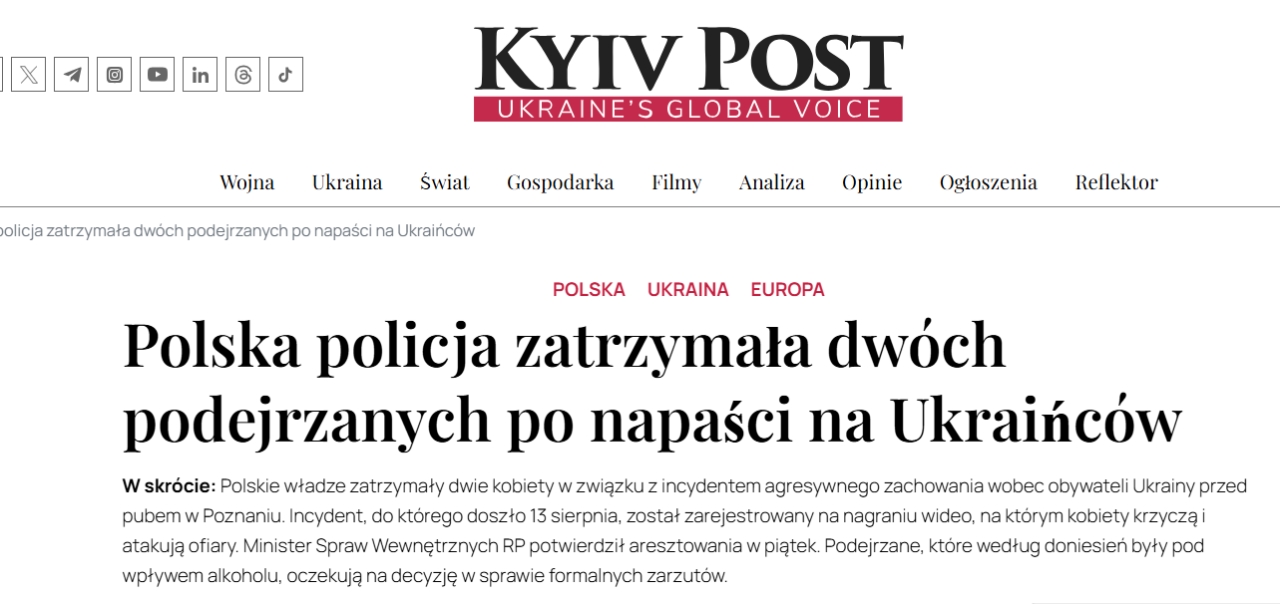Ukraiński portal napisał o ataku w Poznaniu. "Żądały, żeby wyjechali na Ukrainę, rzucały parasolem i biły ofiary"