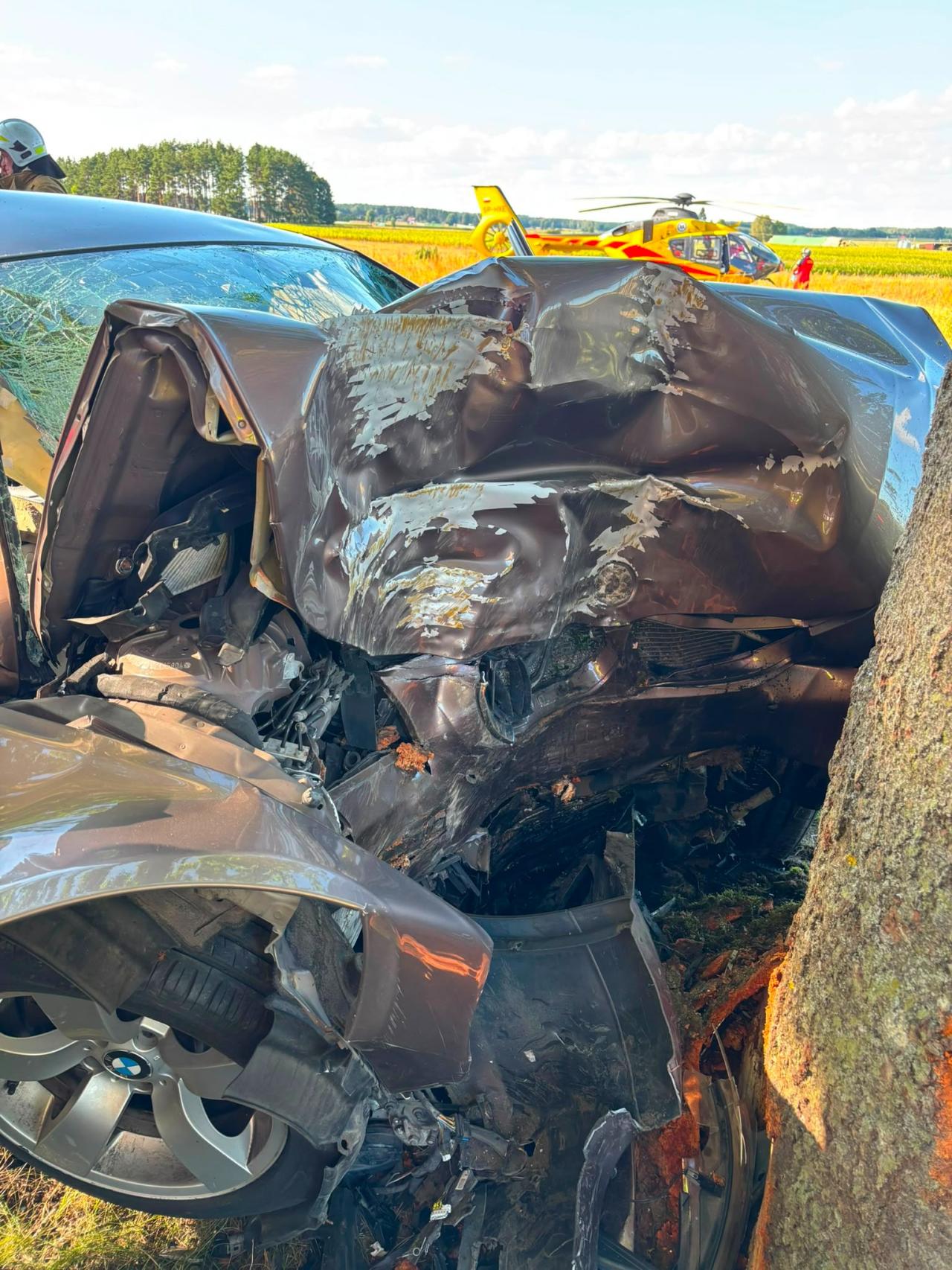 Poważny wypadek w regionie. BMW rozbiło się na drzewie