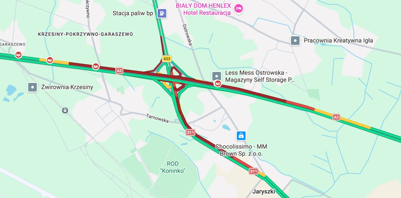Duże korki w rejonie węzła A2 Poznań-Krzesiny. Zderzenie aut!
