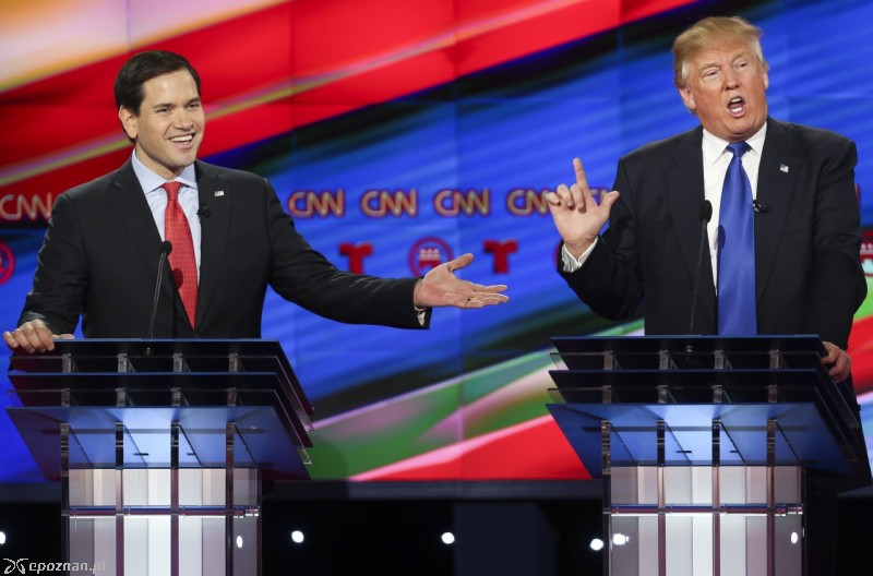 Marc Rubio i Donald Trump w trakcie czwartkowej debaty. | fot. 	GARY CORONADO/POOL/PAP/EPA