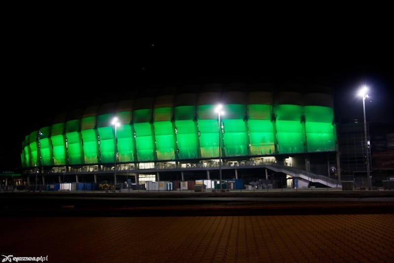 Ubiegłoroczne podświetlenie stadionu z okazji Dnia św. Patryka | fot. Tomasz Szwajkowski