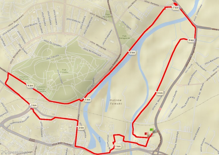 Trasa \"1. Biegu Niepodległości i Marszu Nordic Walking\" fot. www.http://biegniepodleglosci.poznan.pl