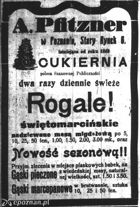 Reklama cukierni, o której mowa w artykule Kuryera Poznańskiego