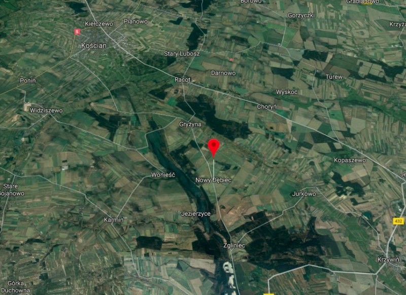 Nowy Dębiec pod Kościanem, miejsce zatrzymania sprawców | fot. Google Earth