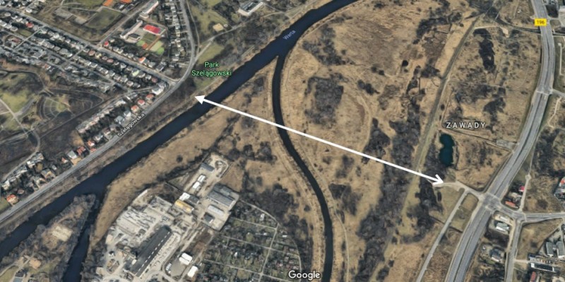 Zaproponowana lokalizacja Mostu Winogradzkiego | fot. Google Earth