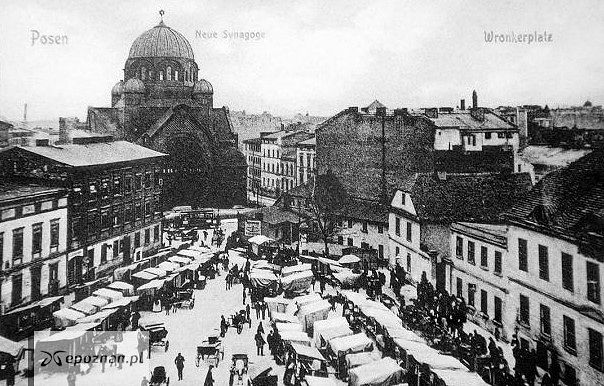 Synagoga przy ulicy Wronieckiej na starej pocztówce