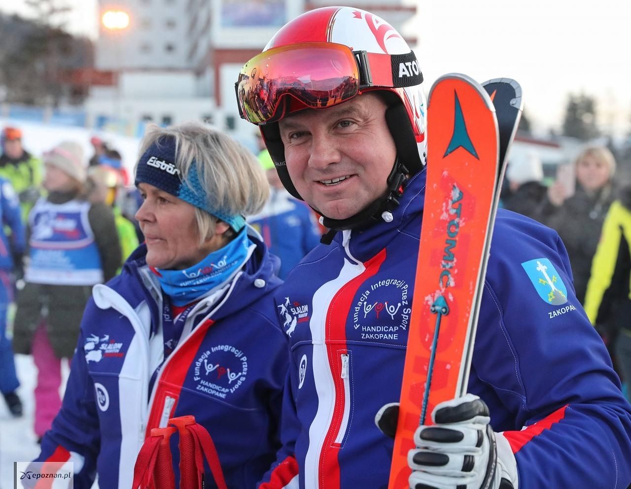 Prezydent Duda podczas 6. edycji charytatywnych zawodów w narciarstwie alpejskim "12H Slalom Maraton Zakopane 2020" | fot. PAP/Grzegorz Momot