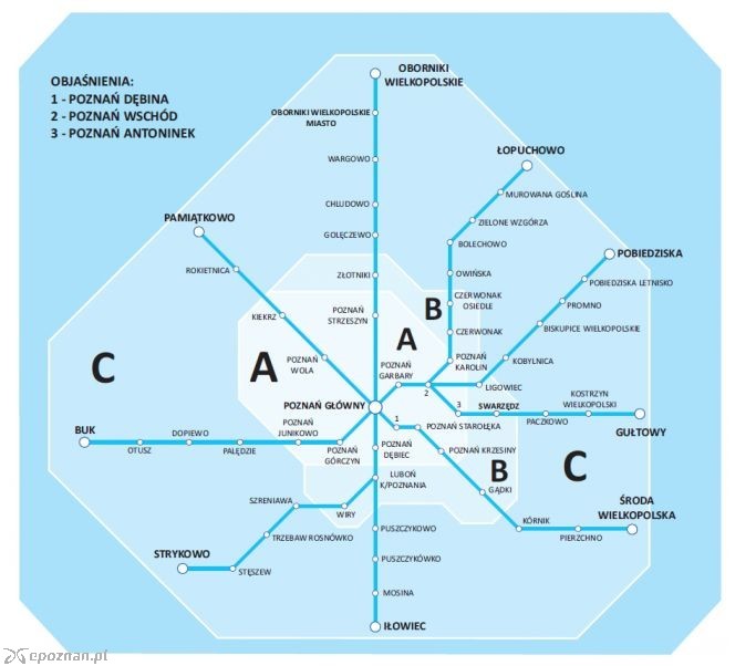 Strefy obowiązywania biletów (pociągi) Źródło: ZTM Poznań